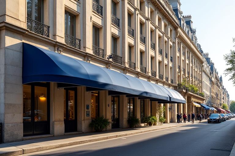 Façade élégante de l'immeuble Lumière Voyage sur l'Avenue de l'Opéra à Paris.